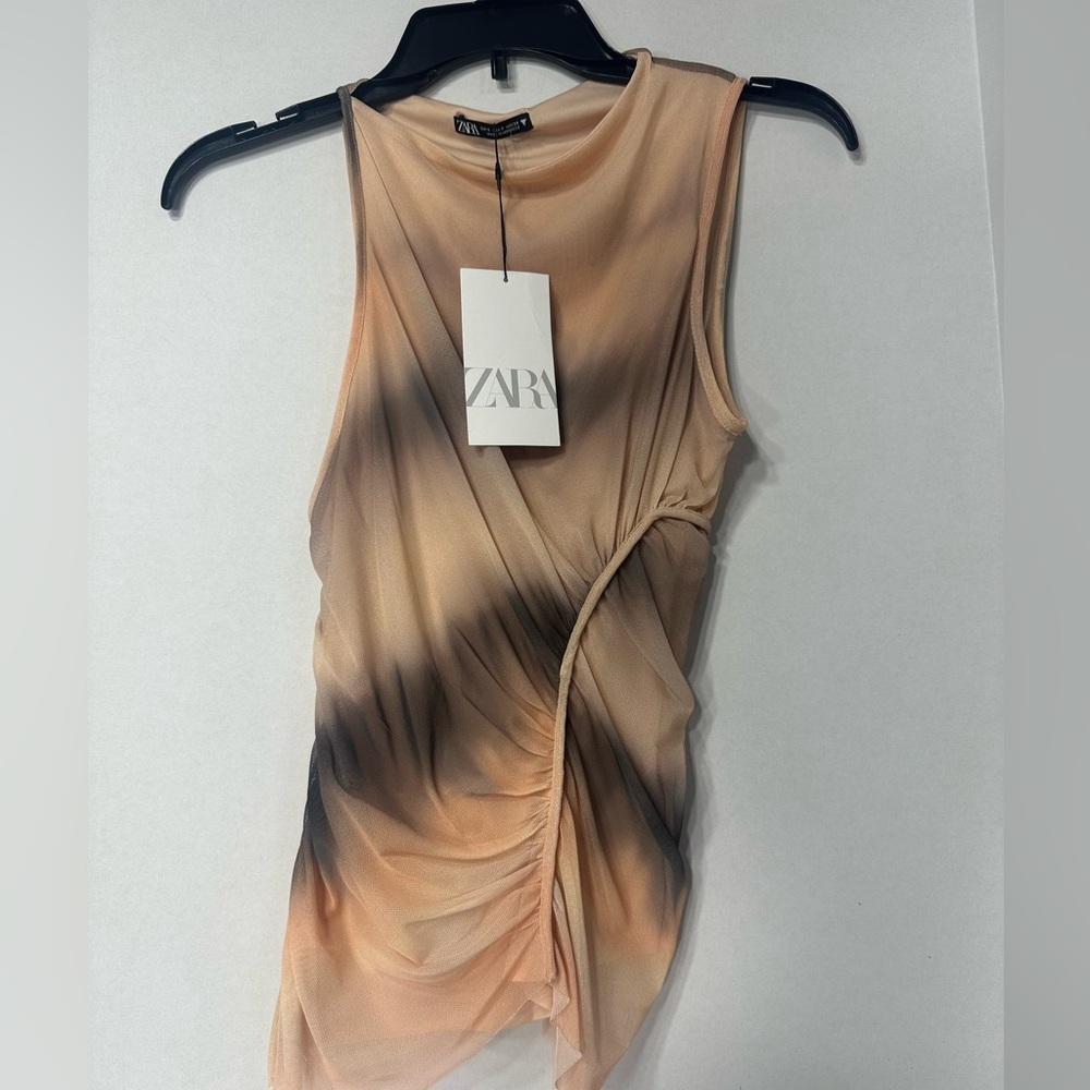 Zara Tan Asymmetrical Ruched Tank Top size S brand new w tags - Picture 1 of 7